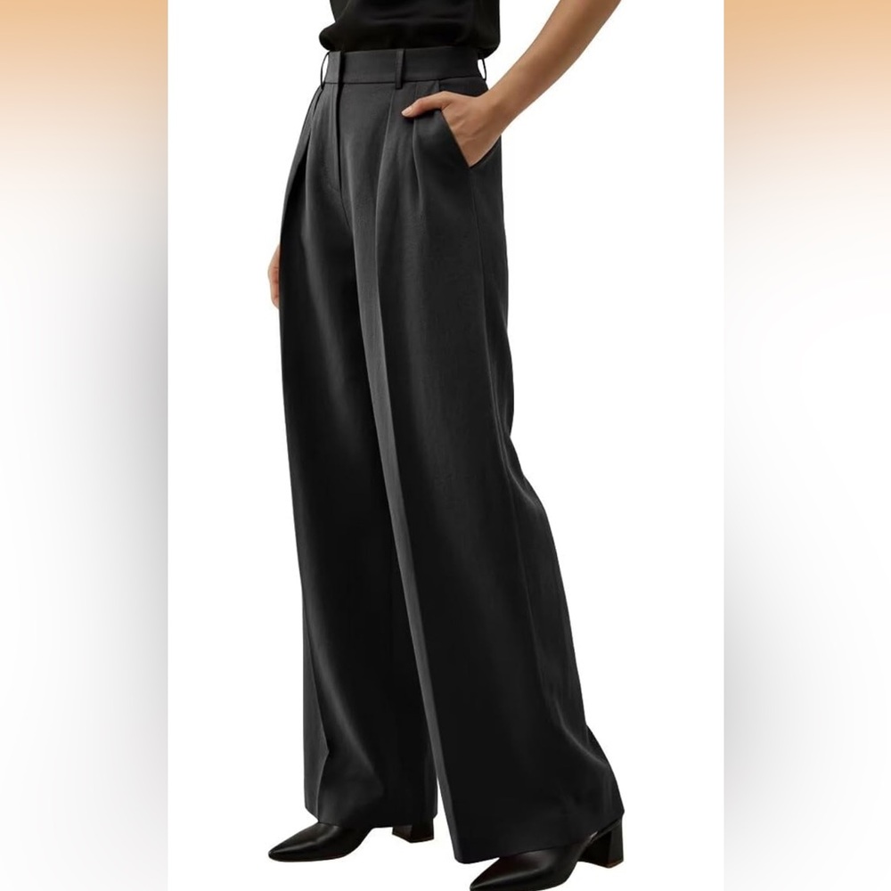 NWT Black Linen High Waist Wide Leg Trouser S